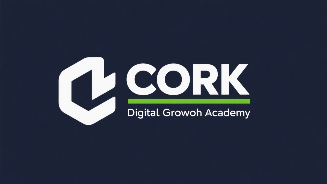 Simple geometric wordmark logo for Cork Digital Growth Academy, clean sans-serif lettering with a small green accent bar for a friendly, modern business identity.
